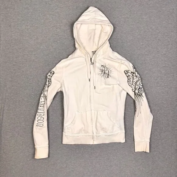 Women's Harley Davidson Ink Hoodie SZ Med Trim Pockets Full Zip - Picture 2 of 6